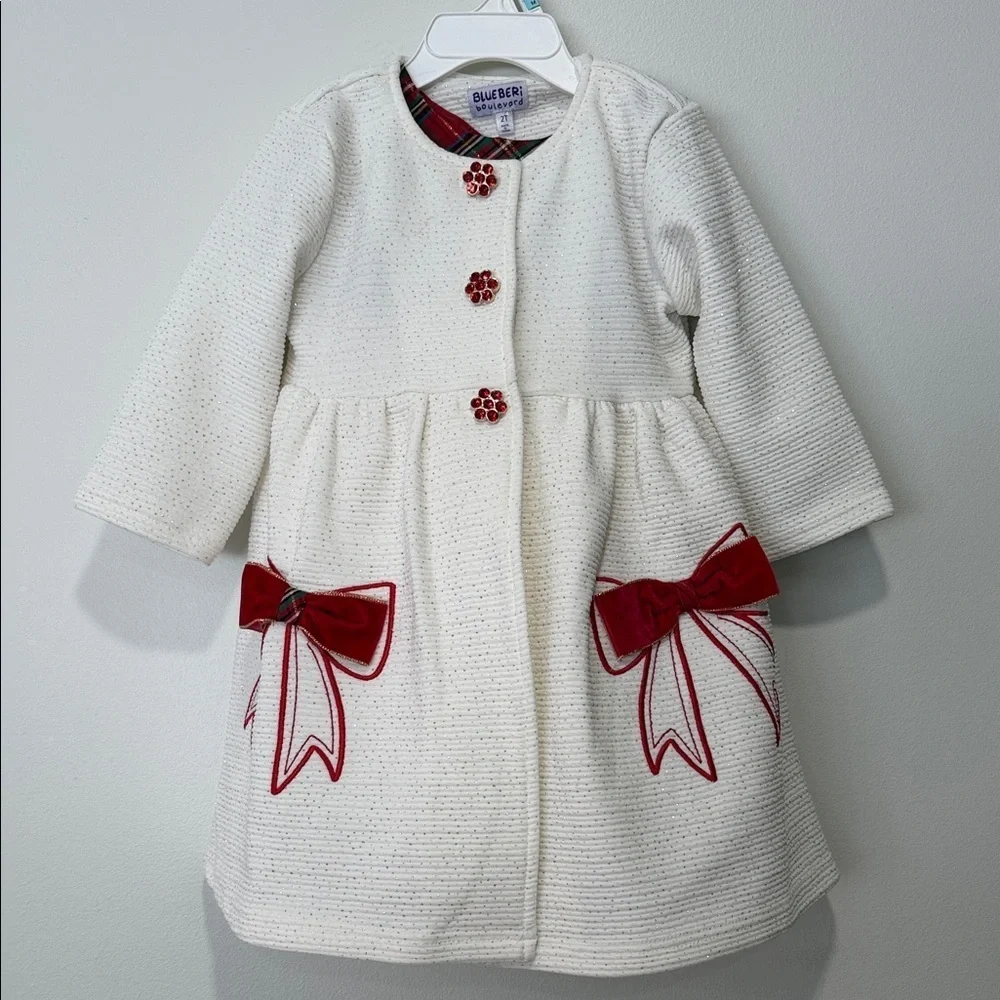 White Coat with Red Bow Accents & Matching Dress